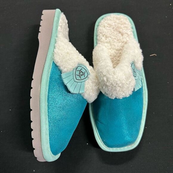 New Ariat Jackie Square Toe Slippers Metallic Turquoise 6 - Picture 1 of 7